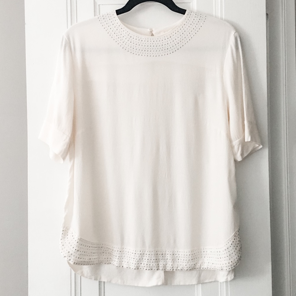 H&M Ivory Blouse with Silver Dot Rhinestones